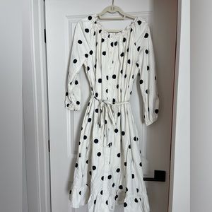Who What Wear cream with black polka dot tie waist dress